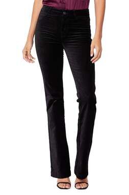 PAIGE Women Black Dye Stretch Velvet Manhattan High Rise Bootcut Jeans Size 26